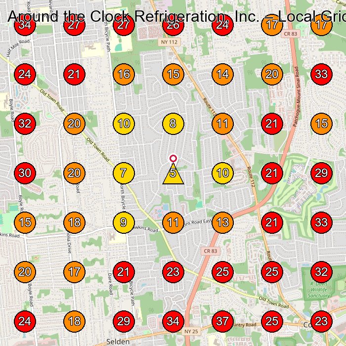 Around the Clock Refrigeration, Inc. GeoGrid visibility map for Air Conditioning Contractor in None